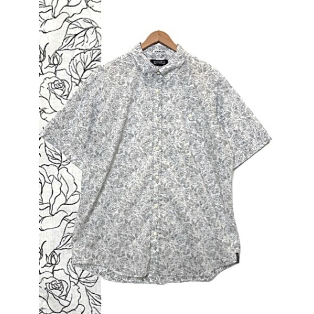Ezekiel Mens Floral Rose Print Short Sleeve Button Down Shirt Size XL White